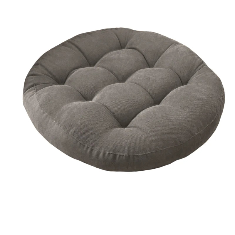 Round Grey Floor Cushion – Large Tufted Corduroy Seating Pillow